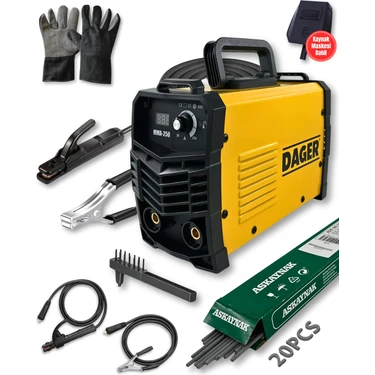 Dager MMA250 250 Amper Inverter Mini Çanta Kaynak Makinesi Seti | IGBT | Dijital Ekran | Elektrod +