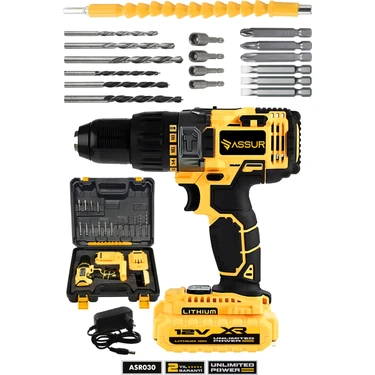 Assur 12V Metal Şanzıman Çift Akülü Bakır Sargı Şarjlı Matkap Akülü