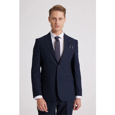 Slim Fit Lacivert Düz Mono Yaka Çift Yırtmaçlı Astarlı Takim Elbise