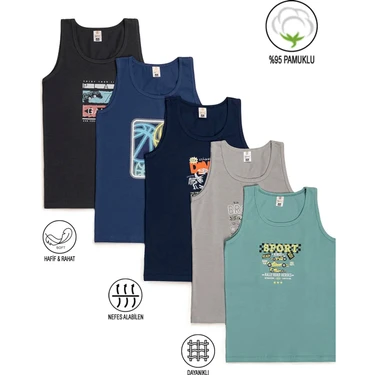Özkan Underwear Özkan 31800 5'li Paket Erkek Çocuk Karışık Renkli Desenli Pamuklu Yumuşak Rahat