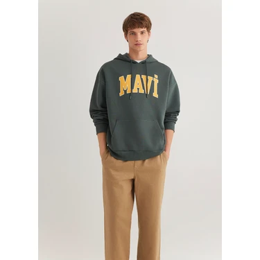 Mavi Mavi Logo Baskılı Kapüşonlu Yeşil Sweatshirt
