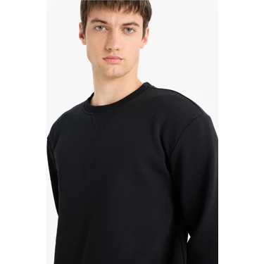 DeFacto Regular Fit Bisiklet Yaka Basic Düz Kalın Sweatshirt