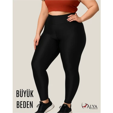 ALYA UNDERWEAR Büyük Beden Tayt Dalgıç Kumaş Yüksek Bel ( Siyah,