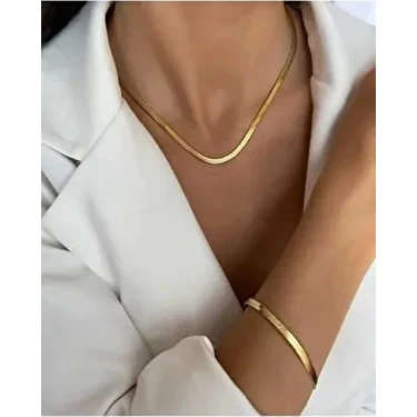 Everglow Jewelry Çelik Italyan Zinciri ve Bilekliği Seti Modern Tasarım Şık