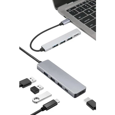 Kaia Life USB Type-C 8 In 1 Hub Dönüştürücü Çoklayıcı Macbook Pro/Air Uyumlu 8 Girişli Veri Aktarım