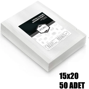 VI'ORIO 15X20cm Tırtıklı Vakum Makinesi Poşeti 50