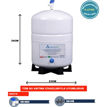 Su Arıtma Cihazı Tankı 8 Lt. (2,2 GALON) Paslanmaz Metal Tank - Tank Vanası Ve Ayak