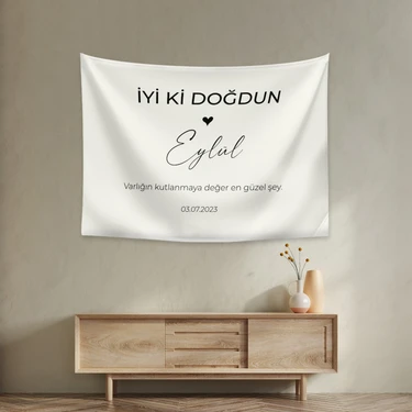 Vagonik Kişiye Özel Doğum Günü Happy Birthday Duvar Örtüsü Duvar Halısı Birinci Kalite