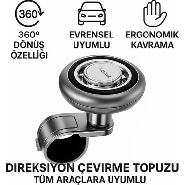 Polham 360 Derece Dönebilen Direksiyon Çevirme Topuzu – Tüm Araçlarla Uyumlu, Kamyon, Tır, Traktör,