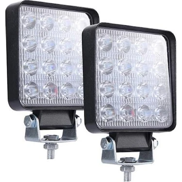 Tekstore Off Road Sis Farı, 16 LED Kare Çalışma Lambası 2 Adet 12-24V,
