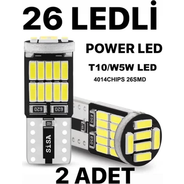 Sisa T10 LED 26 Ledli W5W Canbus Metal Ultra Power Beyaz Park Plaka Tavan