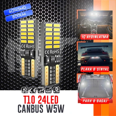 T10 LED Dipsiz W5W Canbus 24 Ledli Beyaz Park Plaka Ampul 2