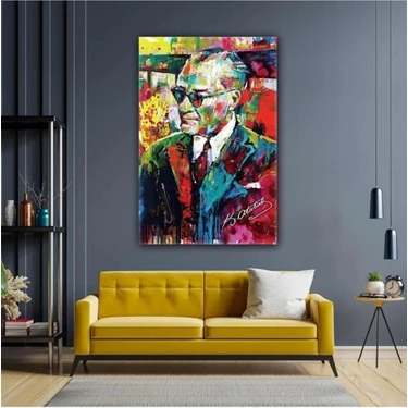 Tosbart Yağlı Boya Efektli Mustafa Kemal Atatürk Portresi Karizma Gözlük Soyut Kanvas