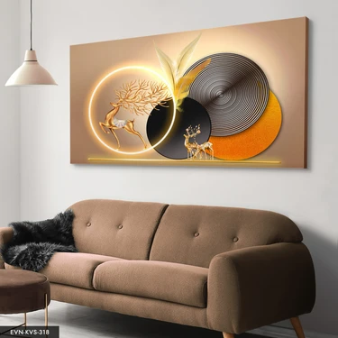 Evine Moda Gold Geyik Yuvarlak Desenler Tek Parça Işıksız Kanvas - Canvas