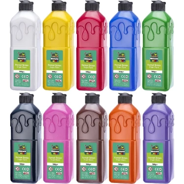 Nova Color Parmak Boyası - 10 Farklı Renk, 500 gr (Sarı, Turuncu, Mavi, Mor, Yeşil, Kırmızı, Pembe,