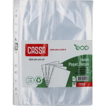 Cassa 100'lü Şeffaf A4 Poşet Dosya - 30 Mikron, 60 Mikron, Beyaz Şerit, 11 Delikli, Arşivleme İçin