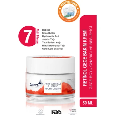 Zaroza Onarıcı Retinol Gece Kremi – Tüm Cilt Tipleri İçin Sıkılaştırıcı ve Kırışıklık Karşıtı Yoğun