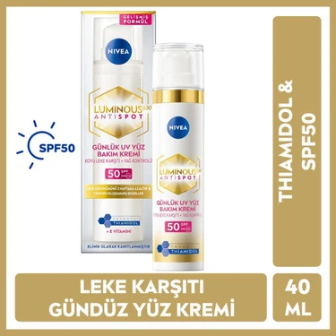 NIVEA Luminous630 Thiamidol Etkili Leke Karşıtı Gündüz Yüz Kremi 40ml, SPF50 UV Koruma, Hyaluronik