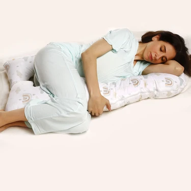 Baby Mom Hamile Uyku Yastığı Fermuarlı Pamuk Kılıf 5 Bölge Desteği ile Kolay