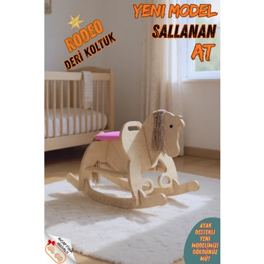 Ahşap Sallanan At-Deri Koltuklu-Ayak Destekli-(Yeni