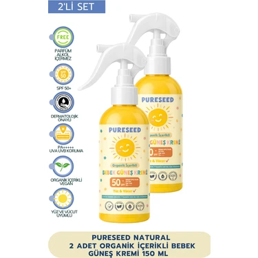 Pureseed Natural 2'li Set Organik Içerikli Bebek Güneş Kremi Çok Yüksek Koruma Spf