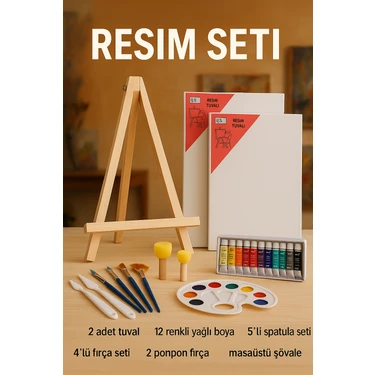 Oyun ve Sanat Yağlı Boya Resim Başlangıç Seti 2- Küçük Şövale, Yağlı Boya, Fırça,
