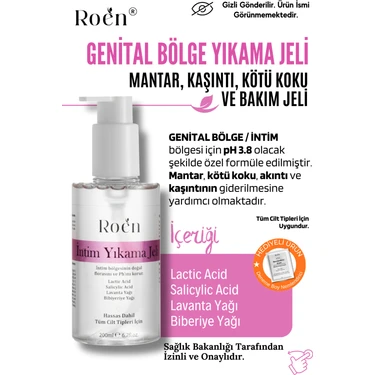 Roen İntim Yıkama Jeli Genital Bölge Temizleyici, Koku, Mantar, Kasıntı ph 3.8 İntim Bakım Ürünü