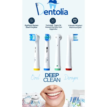 Dentolia Oral-B Uyumlu 4 Adet Şarjlı Ve Pilli Diş Fırçası Yedek Başlığı Deep Clean Orta Sert