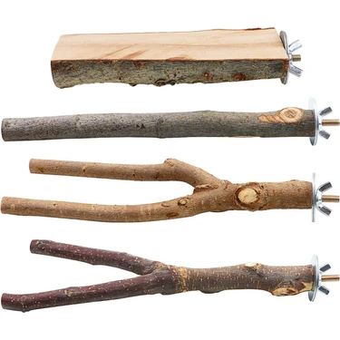 Alyones 4 Paket Doğal Ahşap Kuş Levrek Papağan Standı Dalları Çatal