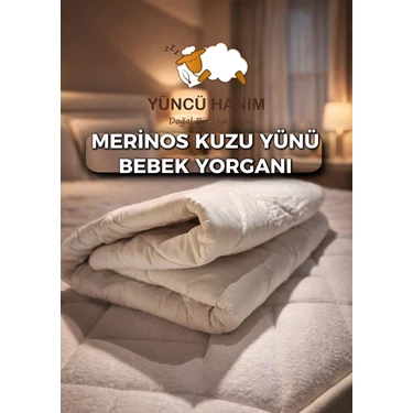 Yüncü Hanım  Merinos Kuzu Yünü Dolgulu Bebek Yorganı 95X145 Cm+ Yün Dolgu Bebek