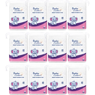 Bambino Cotton Bebek Temizleme Pamuğu 60 Adet Hassas Ciltler için Alkol İçermeyen Doğal
