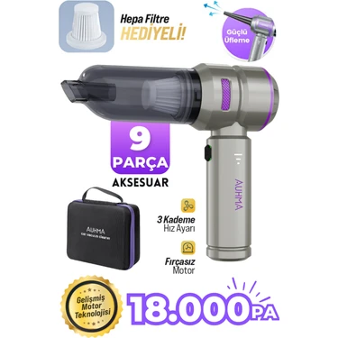 Auhma Ahv-02 Kablosuz Araç Içi Süpürge Mor | 17000PA Güçlü Vakum | Fırçasız Motor | Üfleme & Vakum