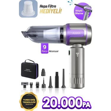 Auhma AHV-09 Kablosuz Taşınabilir Araç İçi El Süpürgesi | 17000PA Güçlü Vakum | 4’ü 1 Arada Çok