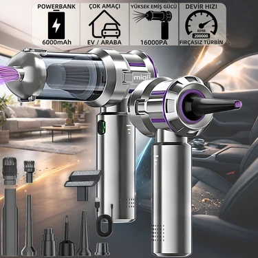 Mioji Mio 8 Plus 6000mAh Vacuum Cleaner 16000Pa Taşınabilir Araç ve Ev Mini Şarjlı Süpürge -