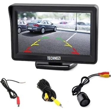 Technozi 4.3 '' Inch Yeni Nesil Araç Monitörü Geri Dönüş Kameralı Set Tüm Araçlara