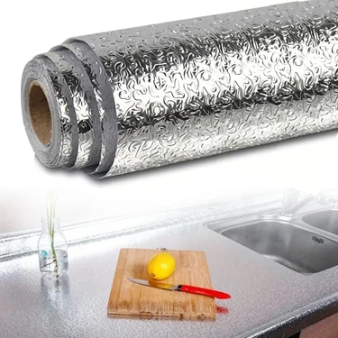 N&M Store Rulo Gümüş Alüminyum Folyo, Kendinden Yapışkanlı Raf Içi, Su Geçirmez 2 mt x 60