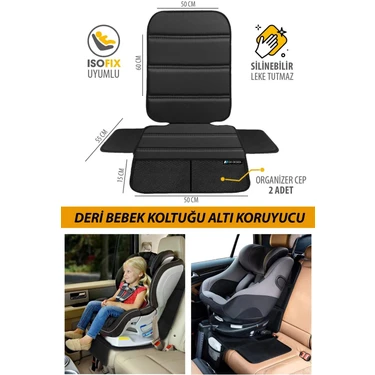 Gm Design Deri Oto Çocuk Bebek Koltuğu Koruyucu - Isofix Uyumlu - Leke Tutmuz -