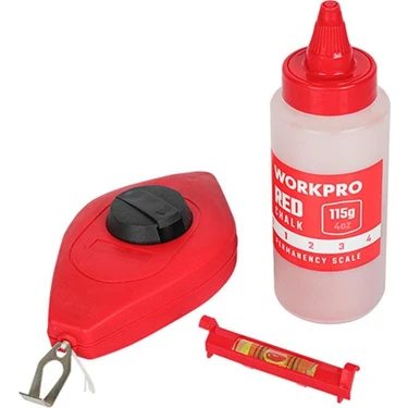 Workpro WP329019 Çizim İpi Seti 115 Gr Kırmızı Çizim İpi Boyası + Mini Su Terazisi + 30 m Çizim