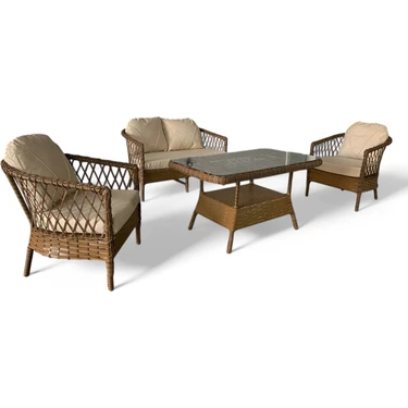 Monalin Mobilya Miami 4 Kişilik(2-1-1-Masa) Rattan Örgü Bahçe & Balkon & Teras Oturma Grubu