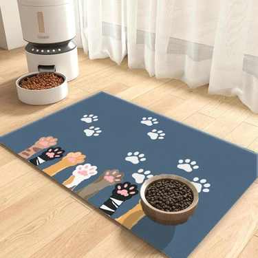 Harikabirev Kedi ve Köpek Mama Altlıgı Evcil Hayvan Beslenme Matı Kolay (Mavi) Temizlenir