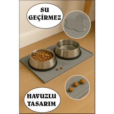 Büyük Boy Silikon Evcil Hayvan Beslenme Matı Su Geçirmez Mama Matı Havuzlu Kaymaz Kedi Köpek