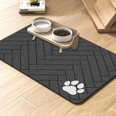 MatGo Pati Parke Desenli gri Renk Beslenme Matı Kaymaz Sıvı Geçirmez Kedi Köpek Mama Paspası