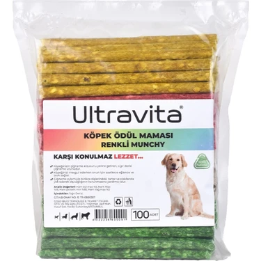 Ultravita 100lü Yüksek Proteinli Kurutulmuş Munchy Renkli Çiğnemelik Köpek Ödül Maması