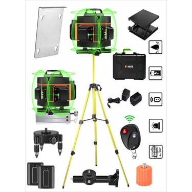 Böhrer Profesyonel 2x Li-On Batarya 4X360 16 Satır Otomatik Hizalama Çapraz Çizgi Lazer +
