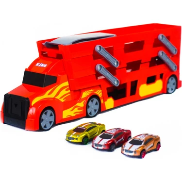 Engin Oyuncak King Toys 3 Katlı Sürat Pistli Kırmızı Tır 3 Arabalı Oyuncak Kamyon ve İş