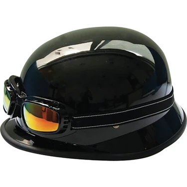 Motosiklet ve Bisiklet Yarım Kask Retro Gözlüklü Chopper Cruiser Kaskı Parlak