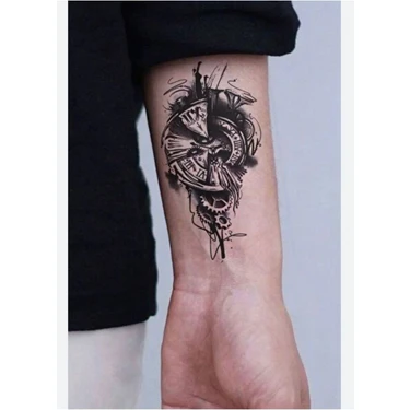 Herşey Nota Mini Boy Saat Modelli Geçici Dövme, Mini Tattoo, Erkek Geçici Dövme, Kol