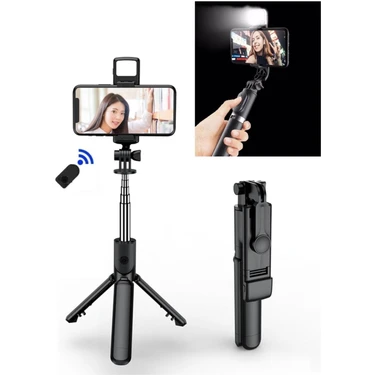 Ensiga Led Işıklı Selfie Çubuğu Bluetooth Kumandalı Kablosuz Tripot Selfie Monopod Selfie