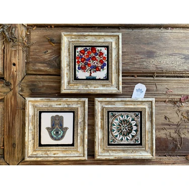 Oscar Stone Çerçeveli Taş  Baskılı Duvar  Tablosu Seti ( 20 x 20 Cm) 3 Lü Set -Oscar Stone