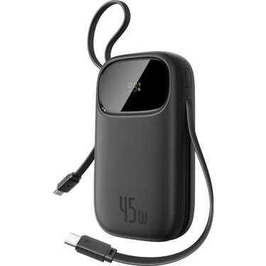 Baseus EnerFill FC31 Dijital Ekranlı Hızlı Şarj Powerbank Dahili Çift USB-C Kablo 10000mAh 45W -